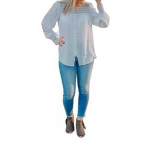 NEW DOE AND RAE embroidered button blouse in white